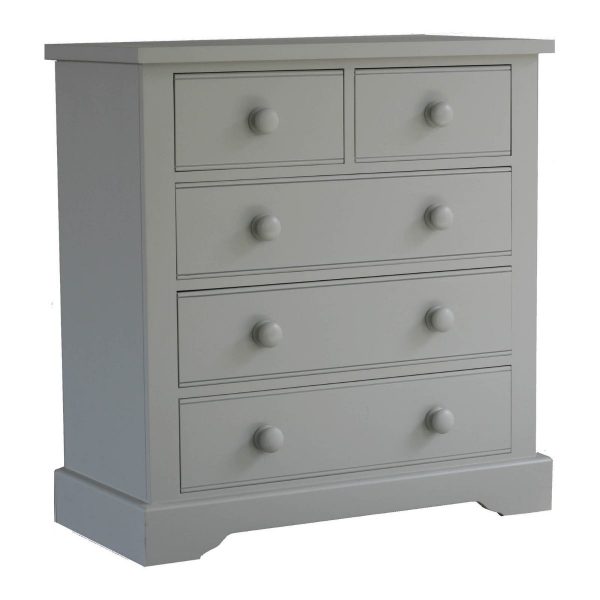 Grey classic chest of drawers for children, with traditional features, proper joints & sturdiness.