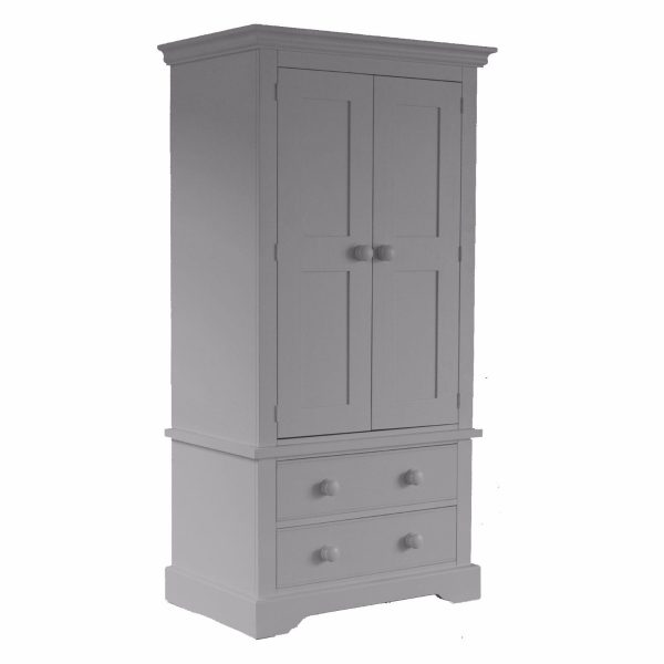 Freestanding Fargo grey wardrobe for children with double doors and double drawers below.