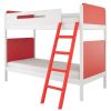 Cut out of bunk bed with red ladder and red end panels.