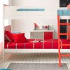 white bunk bed for kids with red ladder
