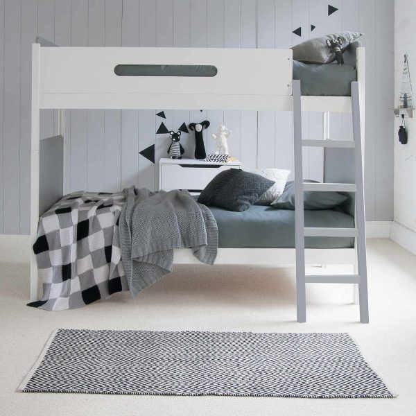 White and grey ladder EDIT bunk bed in modern kids bedroom.