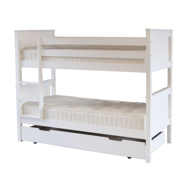Classic beech bunk bed cut out with ladder fixed on the left.