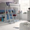 Fargo high sleeper bed with a full length desk and added bookcase on the end.