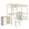 White high sleeper bunk bed with desk, bookcase and futon chair, with no background.