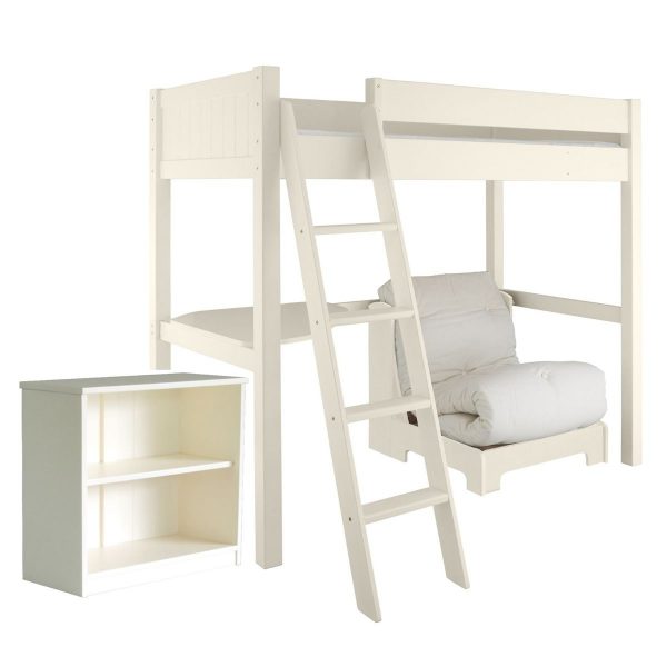 Cut out Fargo high sleeper with futon, desk and bookcase