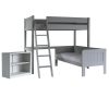 grey high sleeper storage bed with a day bed and a bookcase and corner desk
