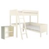 Ivory white Fargo high sleeper bed with a sofa bed, corner bed and bookcase without background.