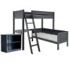 Fargo high sleeper loft bed with sofa bed, corner desk and bookcase with no background, in dark blue
