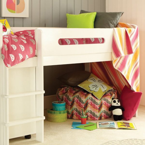 Girls den underneath the Cubix mid sleeper cabin bed in pure white.