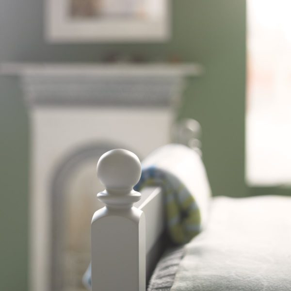 Crafted bed end finial detail on the Fargo double bed