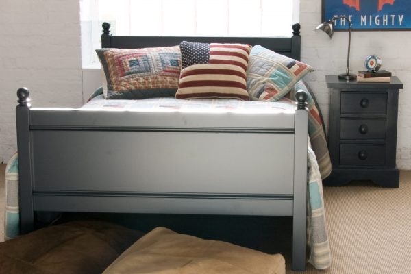 Painswick Blue Fargo small double bed in boys room with bedside table next to it