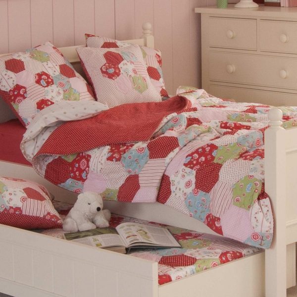 Detail showing the Fargo small double bed in Ivory White and trundle bed pulled out.