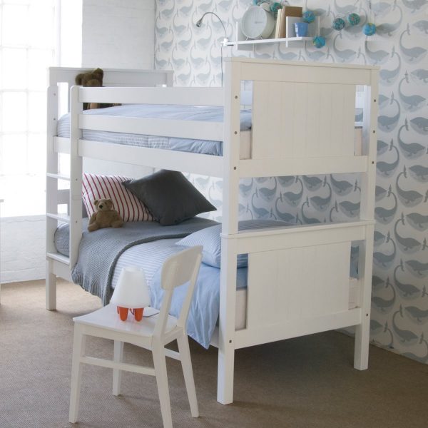 whale wallpaper with Beech solid bunk bed in front