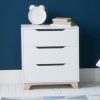 EDIT chest of drawers, white scandi style, with clock and books on top. Blue background