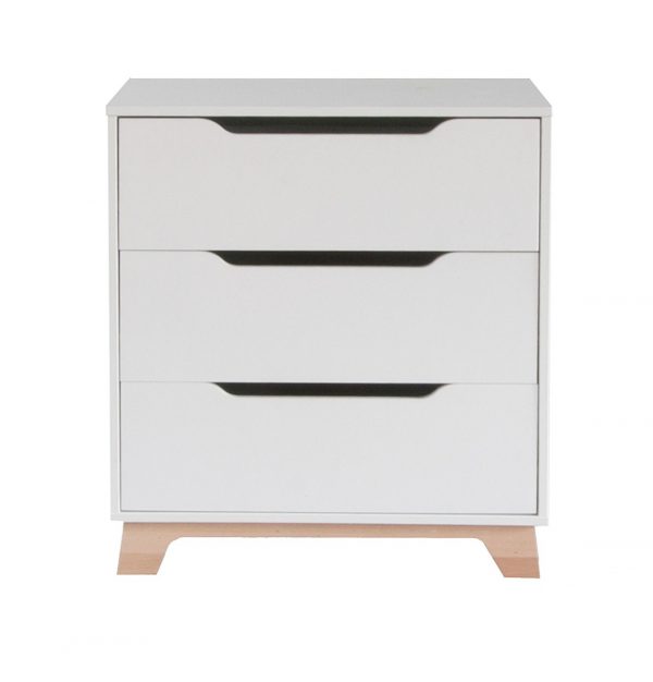 The Edit chest of drawers with 3 drawers, cut out handles for little hands, and a solid beech plinth.