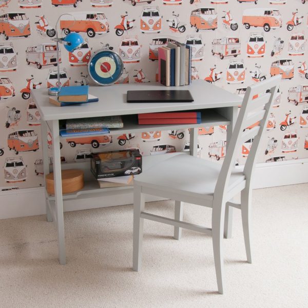Fargo study desk in Farleigh grey, with hidden storage and cubby hole storage. Traditional desk for children
