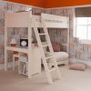 White high sleeper bed with futon and desk in girls bedroom