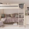 White bunk bed with day bed and storage desk, white classic
