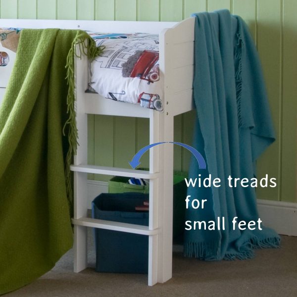 Close up of Cubix mid sleeper bed showing the wide ladder treads for small feet