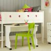 White sturdy mid sleeper cabin bed for kids, with roll out desk and roll out chest of drawers.