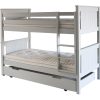 Cut out of classic beech bunk bed in dove grey with a trundle closed
