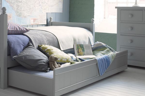 Detail of Fargo trundle bed, shown as a sleepover bed but can also be a giant underbed storage drawer