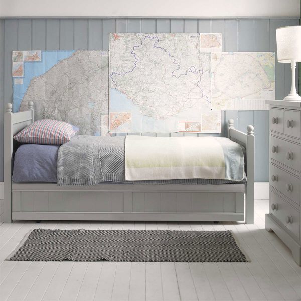 Fargo bed with trundle, maps wall
