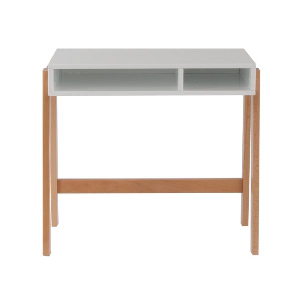 Edit desk with solid beech legs and large work top space, cubby hole storage