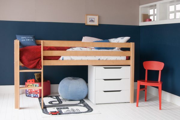 Classic Beech Mid Sleeper Bed with Chest of Drawers-0