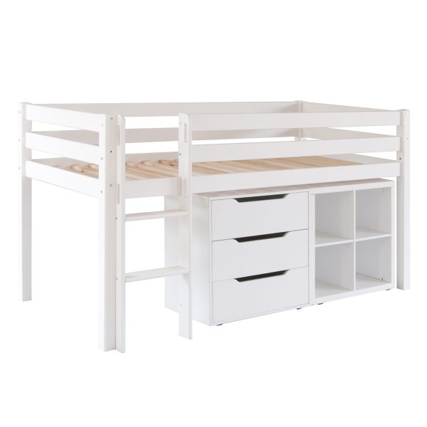kids white classic mid sleeper bed with storage underneath