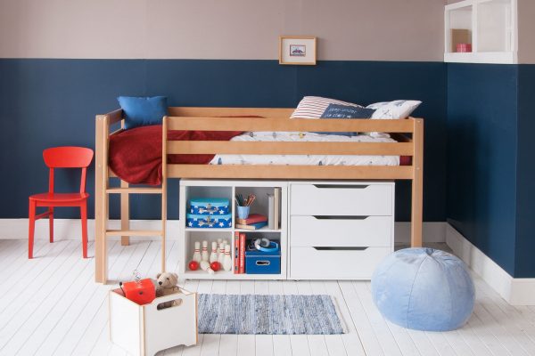 Classic Beech Mid Sleeper Bed with Chest of Drawers and Storage-0
