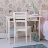 Ivory White study desk + chair, traditional kids room with wallpaper