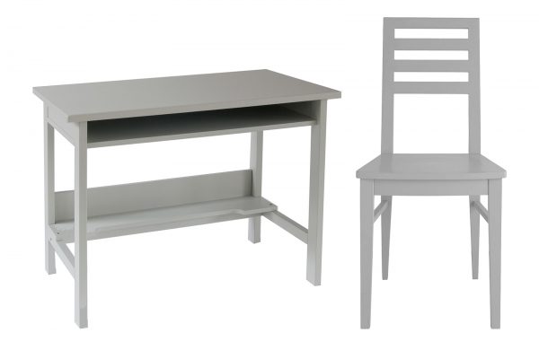 Solid hardwood childrens desk + chair for homework, grey