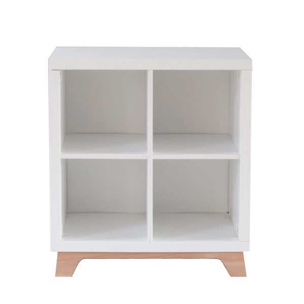 Mid century modern style kids storage cupboard with solid beech feet.