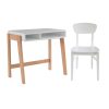 White + solid beech desk + white retro chair, modern kids study bundle