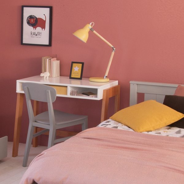 Scandi style Edit modern desk + grey Retro chair, in pink child's bedroom