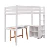 white high sleeper loft bed, scandinavian style with desk and storage underneath