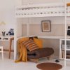 High sleeper loft bed in Ivory White with full length desk underneath, in a Scandi bedroom