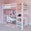 High sleeper loft bed in Ivory White with full length desk underneath, in a Scandi bedroom