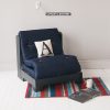 navy futon chair bed in child's blue white and red bedroom