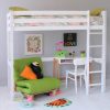High sleeper loft bed in Ivory White with full length desk underneath, in a Scandi bedroom