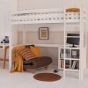 High sleeper loft bed in Ivory White with full length desk underneath, in a Scandi bedroom