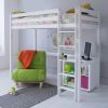 white high sleeper loft bunk bed in contemporary bedroom, with storage and futon underneath