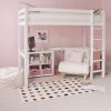 High sleeper loft bed in Ivory White with full length desk underneath, in a Scandi bedroom