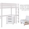 Classic Beech High Sleeper Bed with Futon Chairbed and Chest-4718