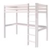 white Classic Beech high sleeper bed with full length desk under