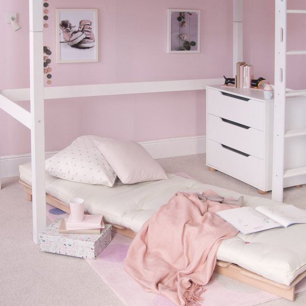 Classic Beech High Sleeper Bed with Desk and Futon Chair-4704