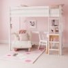 High sleeper loft bed in Ivory White with full length desk underneath, in a Scandi bedroom