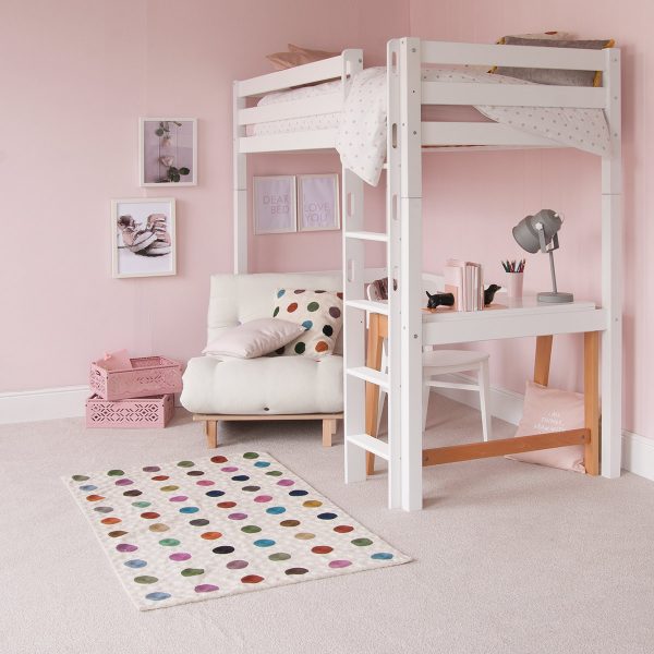 Classic Beech High Sleeper Bed with Desk and Futon Chair-4700