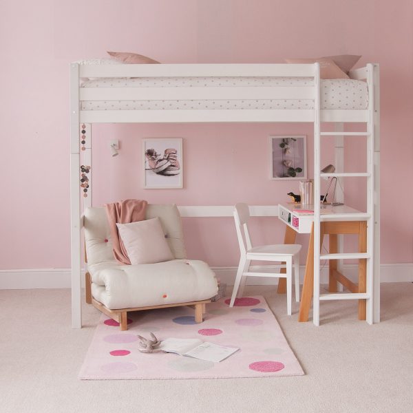 Classic Beech High Sleeper Bed with Desk and Futon Chair-4701